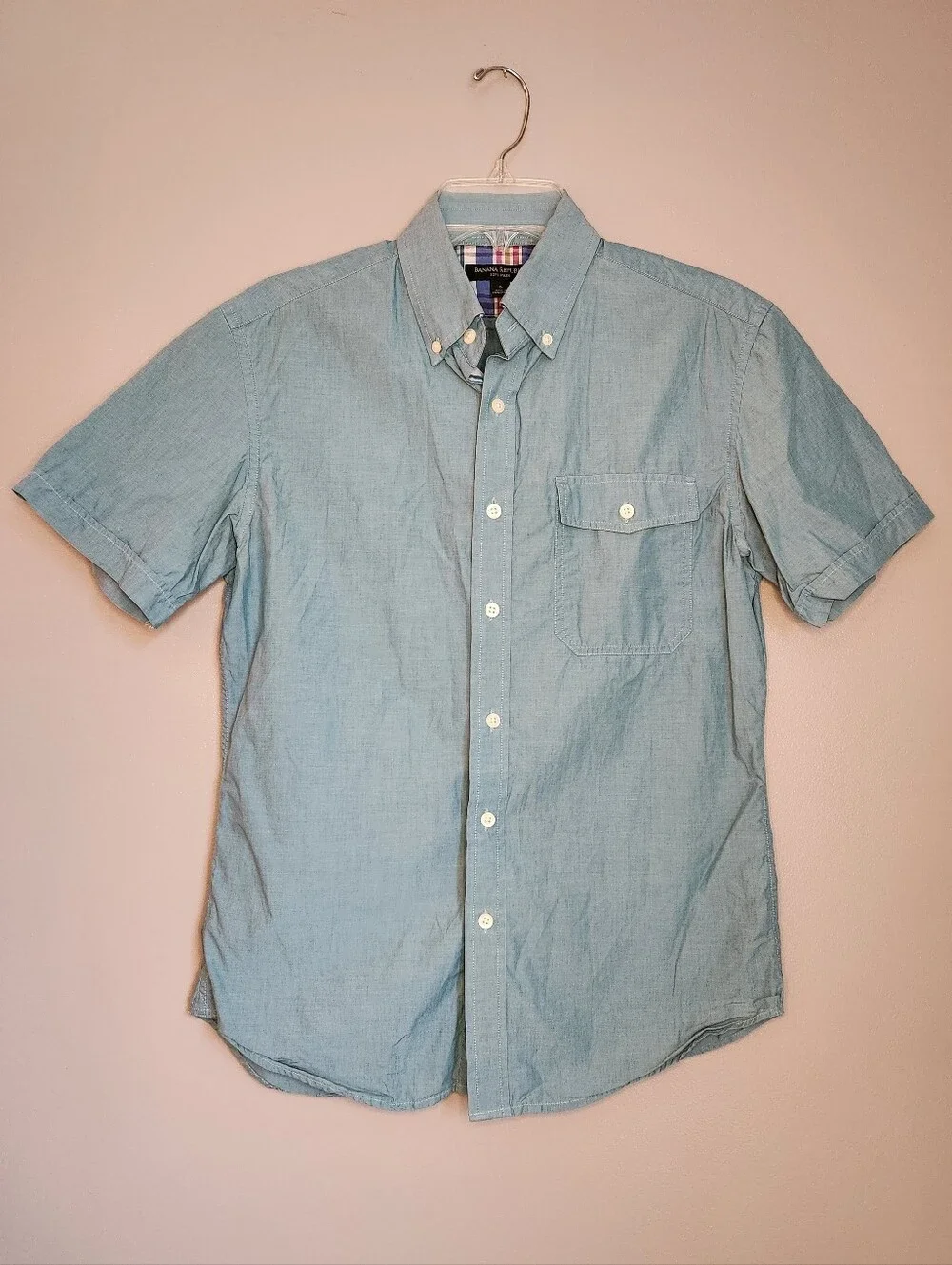 Mens Banana Republic Light Blue Short-Sleeve Button-Down Shirt Size Small